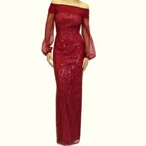 JS Collections Rapberry Savannah Embellished Off the Shoulder Gown